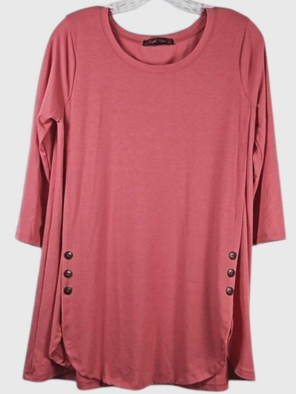 Women's Sheila Rose 3/4 Sleeve Pull-over Shirt Large Scallop Hem Buttons T5
